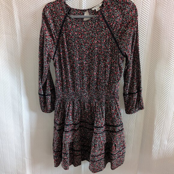 American Eagle Dark Floral mini dress smocked waist Medium Cottagecore Fall - Picture 4 of 15
